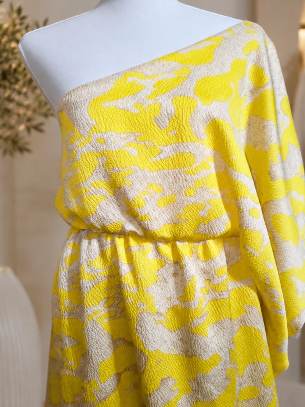 Tyche One-Shoulder Yellow Textured Dress – Size Large - Picture 3 of 5